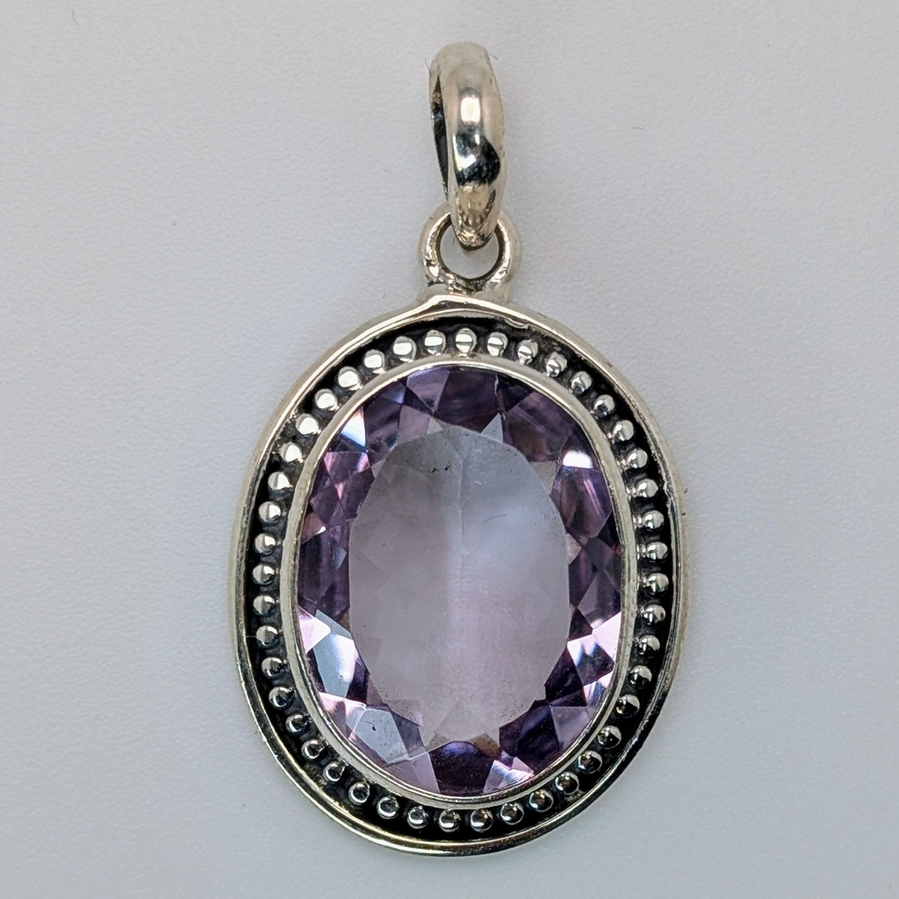 Large Natural Pink Amethyst Pendant S925 Sterling Silver